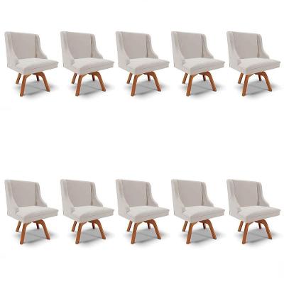 Kit 10 Cadeiras Estofadas Base Giratória De Madeira Lia Veludo Cinza - Ibiza