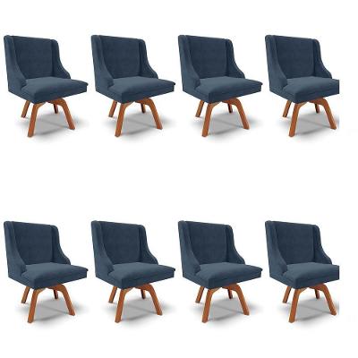 Kit 8 Cadeiras Estofadas Giratória Para Sala De Jantar Lia Suede Azul Marinho - Ibiza