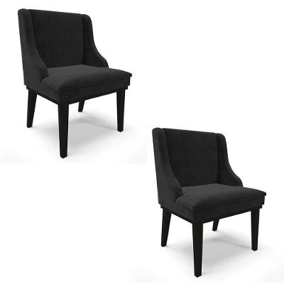 Kit 2 Cadeiras Estofadas Para Sala De Jantar Base Fixa De Madeira Preto Lia Suede Preto - Ibiza