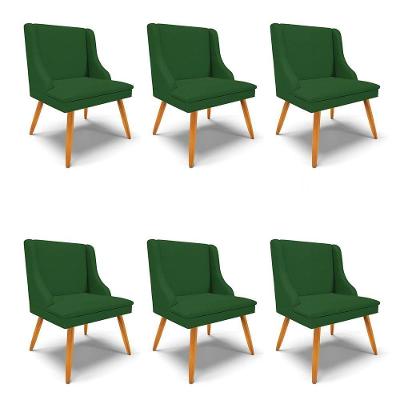 Kit 6 Cadeiras Estofadas Para Sala De Jantar Pés Palito Lia Veludo Verde Luxo - Ibiza