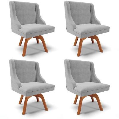 Kit 4 Cadeiras Estofadas Giratória Para Sala De Jantar Lia Suede Cinza - Ibiza