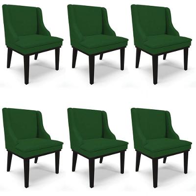 Kit 6 Cadeiras Estofadas Para Sala De Jantar Base Fixa De Madeira Preto Lia Veludo Luxo Verde - Ibiza