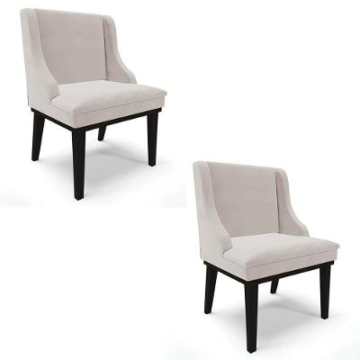 Kit 2 Cadeiras Estofadas Para Sala De Jantar Base Fixa De Madeira Preto Lia Veludo Cinza - Ibiza