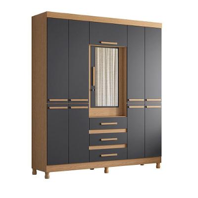 Guarda Roupa Fusion Casal Porta Basculante Espelho Albatroz Freijó/titanium