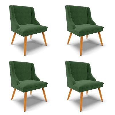 Kit 4 Cadeiras Estofadas Para Sala De Jantar Pés Palito Lia Suede Verde - Ibiza