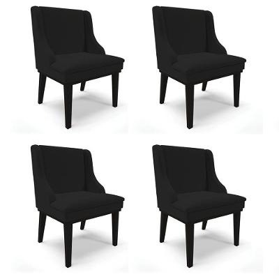 Kit 4 Cadeiras Estofadas Para Sala De Jantar Base Fixa De Madeira Preto Lia Linho Preto - Ibiza