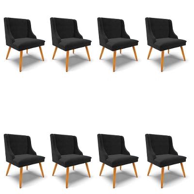 Kit 8 Cadeiras Estofadas Para Sala De Jantar Pés Palito Lia Suede Preto - Ibiza