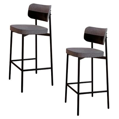 Banqueta Alta Bar Estofada Kit 2 Ella M25 Linho Cinza-preto - Mpozenato