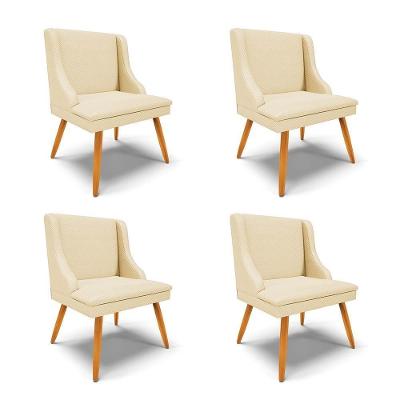 Kit 4 Cadeiras Estofadas Para Sala De Jantar Pés Palito Lia Veludo Off White Luxo - Ibiza