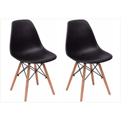 Kit 02 Cadeiras Eiffel Charles Eames F01 Preta Base De Madeira Dsw - Mpozenato