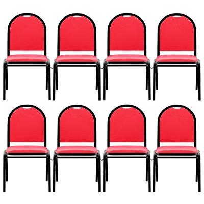 Kit 8 Cadeiras Hoteleiras Auditório Empilhável Sintético M23 Vermelho - Mpozenato