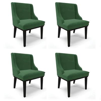 Kit 4 Cadeiras Estofadas Para Sala De Jantar Base Fixa De Madeira Preto Lia Veludo Verde - Ibiza