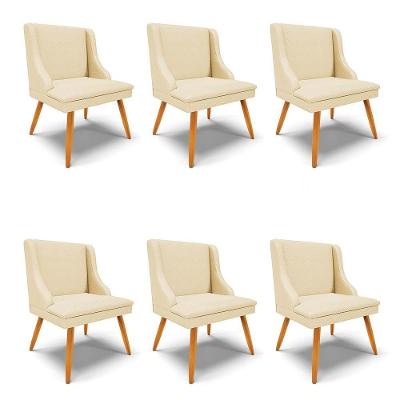 Kit 6 Cadeiras Estofadas Para Sala De Jantar Pés Palito Lia Veludo Off White Luxo - Ibiza