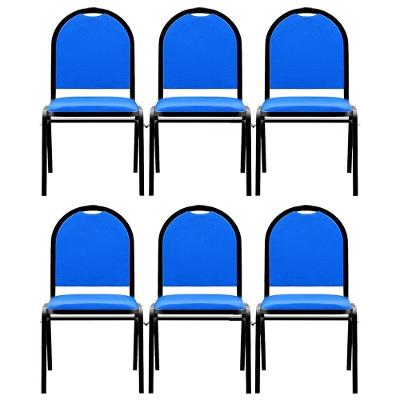 Kit 6 Cadeiras Hoteleiras Auditório Empilhável Sintético M23 Azul - Mpozenato