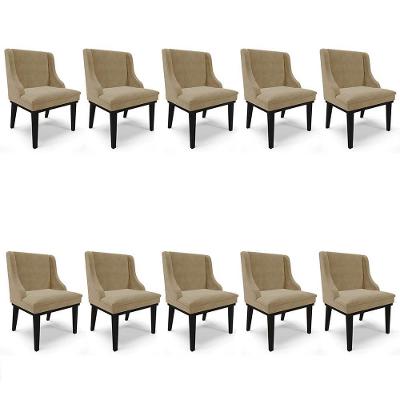 Kit 10 Cadeiras Estofadas Para Sala De Jantar Base Fixa De Madeira Preto Lia Suede Marrom Rt - Ibiza