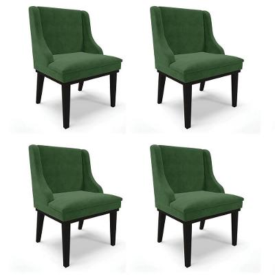 Kit 4 Cadeiras Estofadas Para Sala De Jantar Base Fixa De Madeira Preto Lia Suede Verde - Ibiza