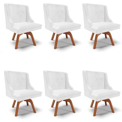 Kit 6 Cadeiras Estofadas Base Giratória De Madeira Lia Sintético Premium Branco - Ibiza