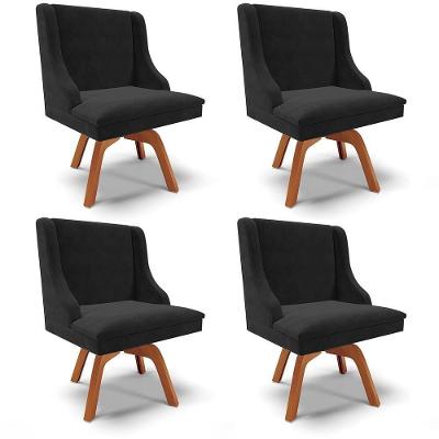 Kit 4 Cadeiras Estofadas Giratória Para Sala De Jantar Lia Suede Preto - Ibiza