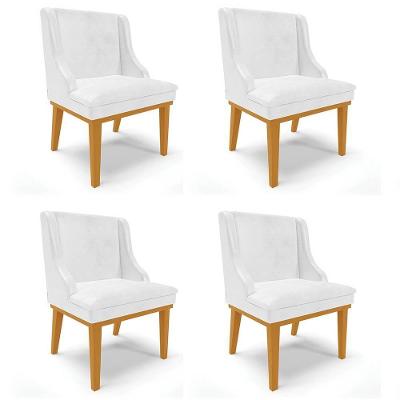 Kit 4 Cadeiras Estofadas Base Fixa De Madeira Castanho Lia Sintético Premium Branco - Ibiza