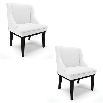 Kit 2 Cadeiras Estofadas Sala De Jantar Base Fixa De Madeira Preto Lia Sintético Branco - Ibiza
