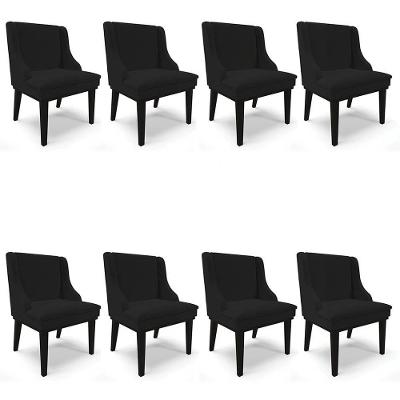 Kit 8 Cadeiras Estofadas Para Sala De Jantar Base Fixa De Madeira Preto Lia Linho Preto - Ibiza