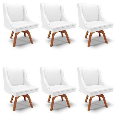 Kit 6 Cadeiras Estofadas Para Sala De Jantar Base Giratória De Madeira Lia Sintético Branco - Ibiza