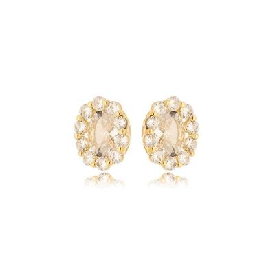 Brinco Oval Ponto De Luz Cravejado Banhado A Ouro 18k