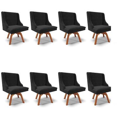 Kit 8 Cadeiras Estofadas Giratória Para Sala De Jantar Lia Suede Preto - Ibiza