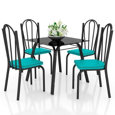 Jogo De Mesa Lótus Tampo De Vidro E 4 Cadeiras 121 Preto-azul Turquesa - Artefamol