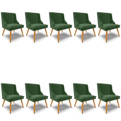 Kit 10 Cadeiras Estofadas Para Sala De Jantar Pés Palito Lia Suede Verde - Ibiza