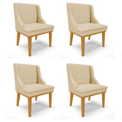 Kit 4 Cadeiras Estofadas Para Sala De Jantar Base Fixa De Madeira Castanho Lia Veludo Off White - Ibiza