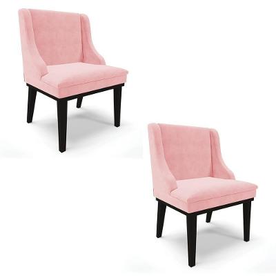 Kit 2 Cadeiras Estofadas Para Sala De Jantar Base Fixa De Madeira Preto Lia Suede Rosa Bebê - Ibiza
