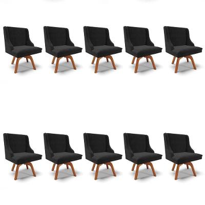 Kit 10 Cadeiras Estofadas Giratória Para Sala De Jantar Lia Suede Preto - Ibiza