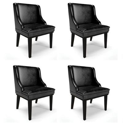 Kit 4 Cadeiras Estofadas Base Fixa De Madeira Preto Lia Sintético Premium Preto - Ibiza