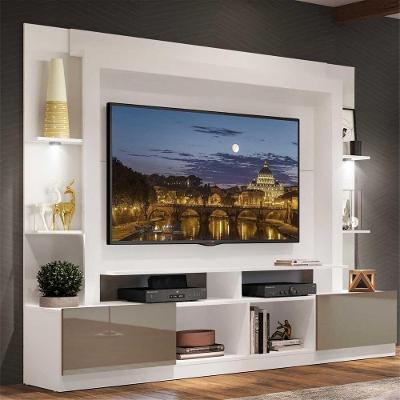 Rack Estante com Suporte TV 65'' e Leds Berlim Multimóveis Branco/lacca Fumê