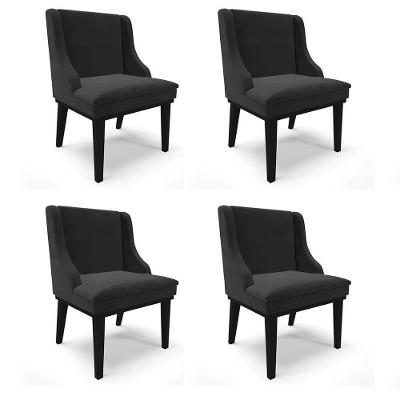 Kit 4 Cadeiras Estofadas Para Sala De Jantar Base Fixa De Madeira Preto Lia Veludo Preto - Ibiza