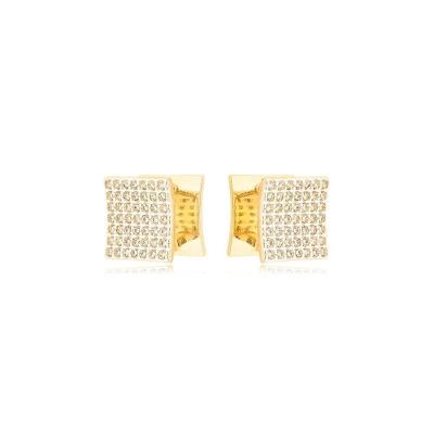 Brinco Argola Quadrada Cravejada Banhada A Ouro 18k