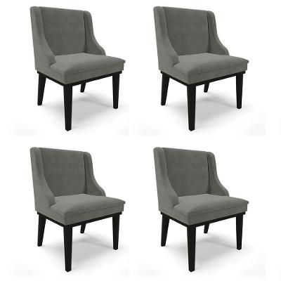 Kit 4 Cadeiras Estofadas Para Sala De Jantar Base Fixa De Madeira Preto Lia Suede Grafite - Ibiza