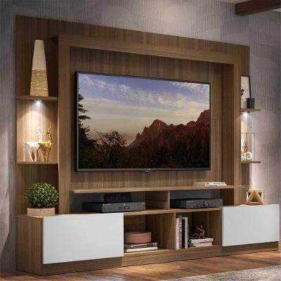 Rack Estante Tv 65´´ Leds Madeirado/Branco