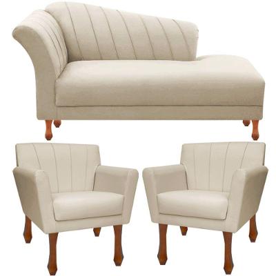 Kit Recamier Sofá Divã Clinica 140 + 2 Poltrona Iza Retro sintetico Bege