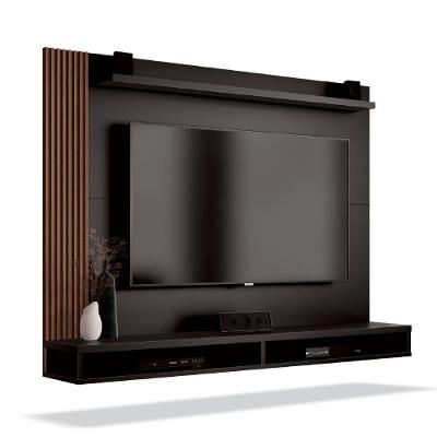 Painel Para Tv Até 50 Polegadas Dijon Ripado C/ Prateleira Preto Naturale