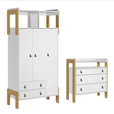 Jogo De Quarto Infantil Guarda Roupa E Cômoda Fantasia Branco Acetinado