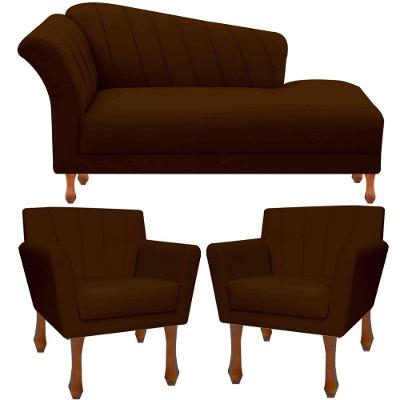 Kit Recamier Sofá Divã Clinica 160 + 2 Poltrona Iza Retro sintetico Marrom