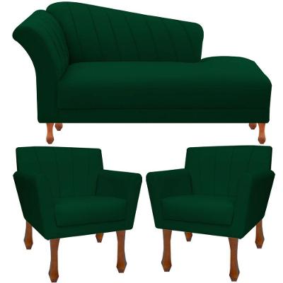 Kit Recamier Sofá Divã Clinica 160 + 2 Poltrona Iza Retro suede Verde