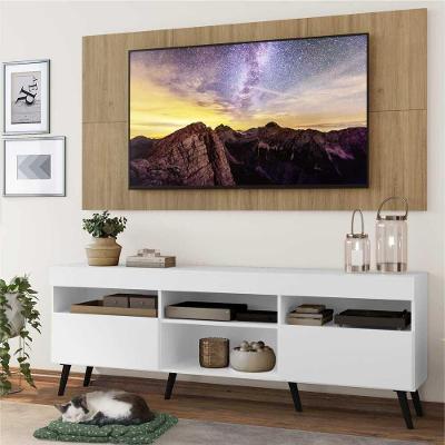 Rack Com Painel Tv 65 Branco/rustic Pés Retrô Preto