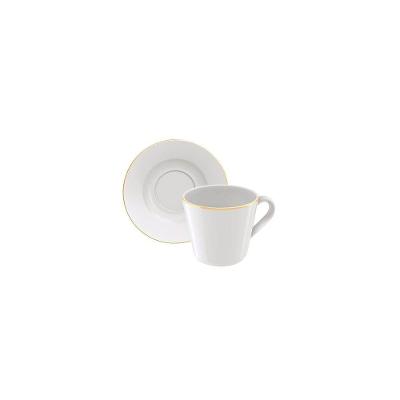 Conjunto Xícara Pires Chá Filetado Tramontina Elisa Porcelana Borda Dourada 185 Ml 2 Peças Tramontina