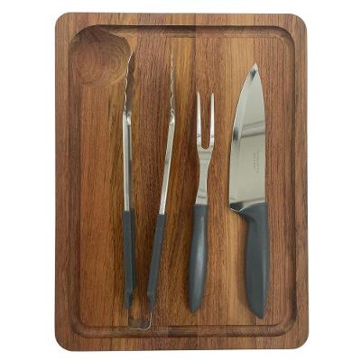 Kit Estação De Corte De 40x30 Cm Em Madeira Jatobá Com Brancal E Acabamento Em óleo Tramontina