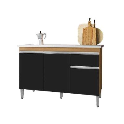 Balcão de Pia 120 Cm Talita 3 Portas 1 Gaveta Amêndoa Preto
