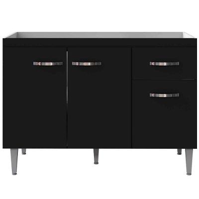 Balcão de Pia Para Cozinha 120 Cm Graziela 3 Portas 1 Gaveta Preto