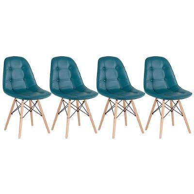 Kit - 4 X Cadeiras Estofadas Eames Eiffel Botonê - Base De Madeira Clara - Turquesa